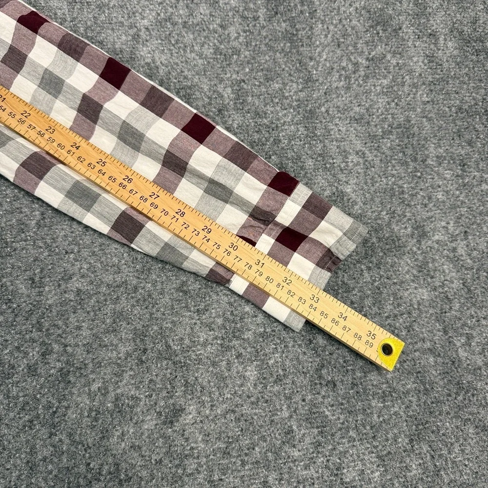 Banana Republic Soft Wash Slim Fit Plaid Button Down Shirt Men's L Burgundy Gray